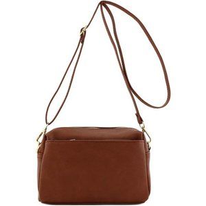Cute Womens Vegan Leather Triple Zip Small Crossbody Bag